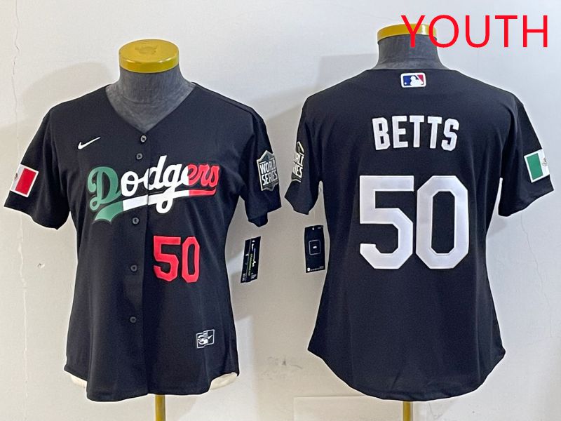 Youth Los Angeles Dodgers 50 Betts Black Mexico Game 2025 Nike MLB Jersey style 8